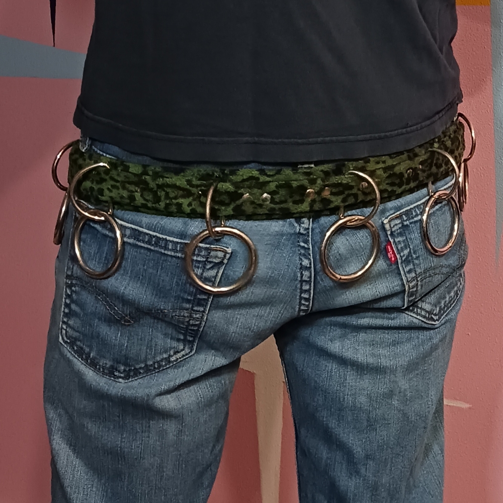 Handmade Green Leapord Leather Punk Bondage Belt